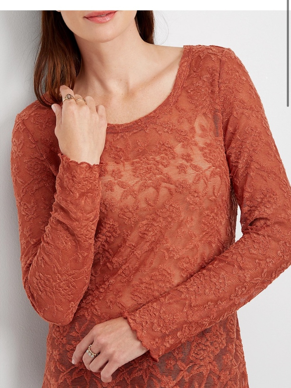 Maurices Rust RTV 24/7 Long Sleeve Lace Tee - Picture 2 of 8
